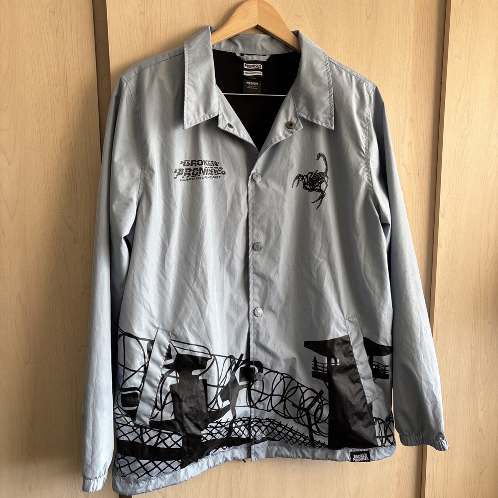 Broken‎ Promises Guard Your Heart Coaches Jacket Mens Medium Light Blue Scorpion